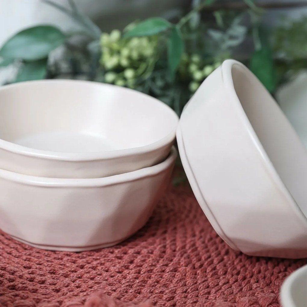 Facetta kőagyag tálkészlet 6 db, 12 cm, krém színű