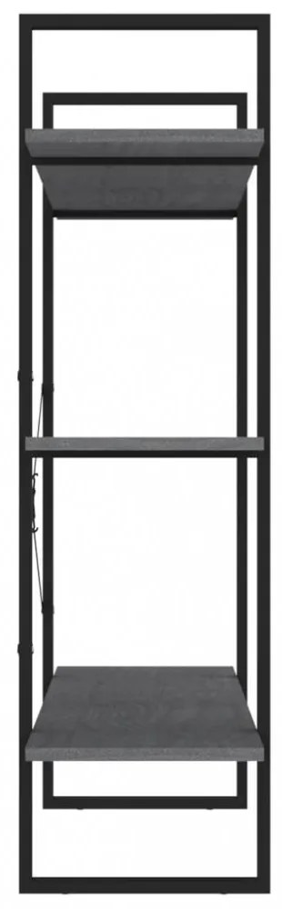 háromszintes szürke tömör fenyőfa könyvszekrény 100x30x105 cm