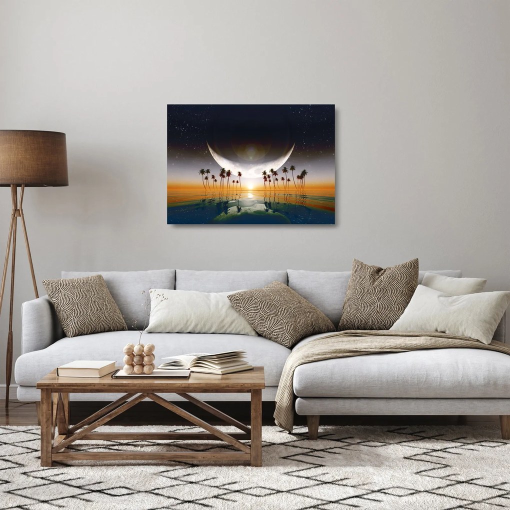Kép - Hold a pálmafák felett (üvegen) (70x50 cm)
