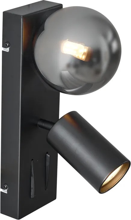 Modern fekete fali lámpa 2-lámpás dönthető USB-C porttal - Lesly