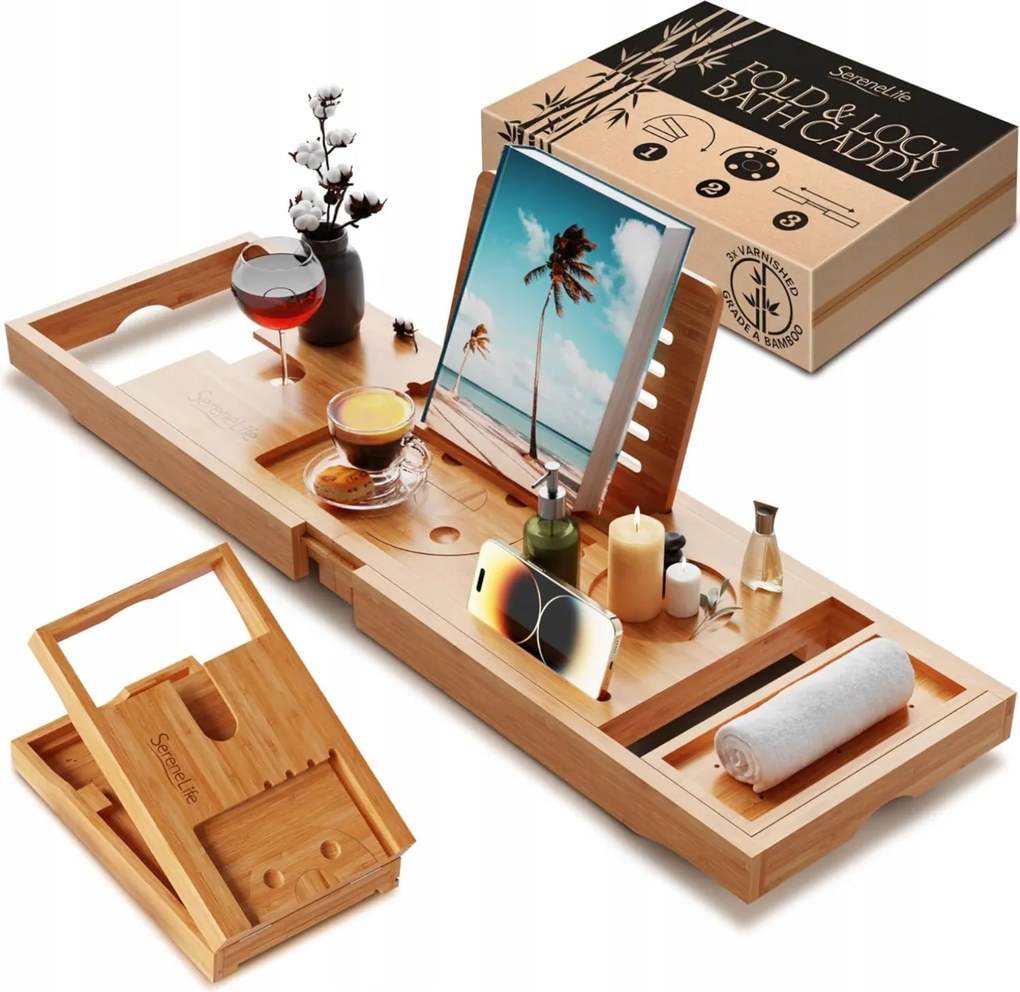 Fürdőkád Tálca Bambusz Fürdőszoba Polc Fa Kihúzható Nutr
