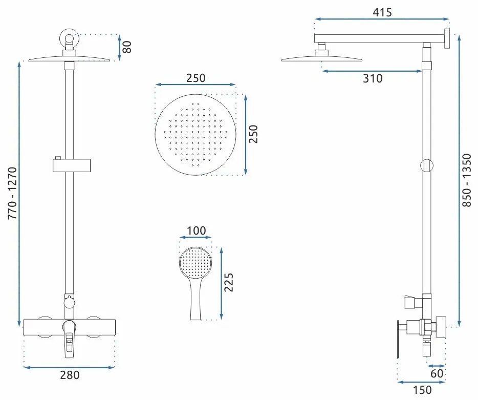 REA - Aldi zuhanygarnitúra csapteleppel 150mm, fekete, REA-P8800
