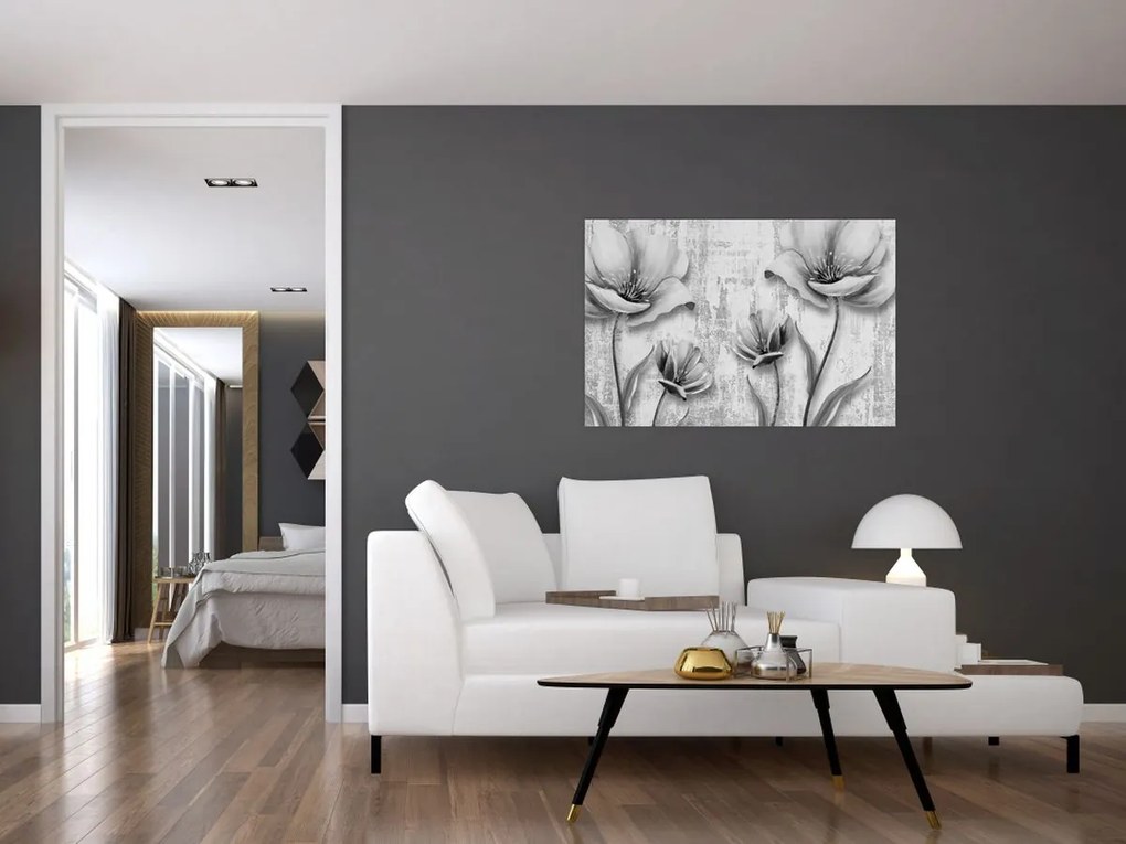 Kép - Fekete-fehér virágok a háttérben (90x60 cm)
