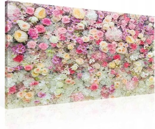 Vászonkép 100x75 Virágos fal virágok rózsák szegfűk háttér dekoráció tavasz ünnep
