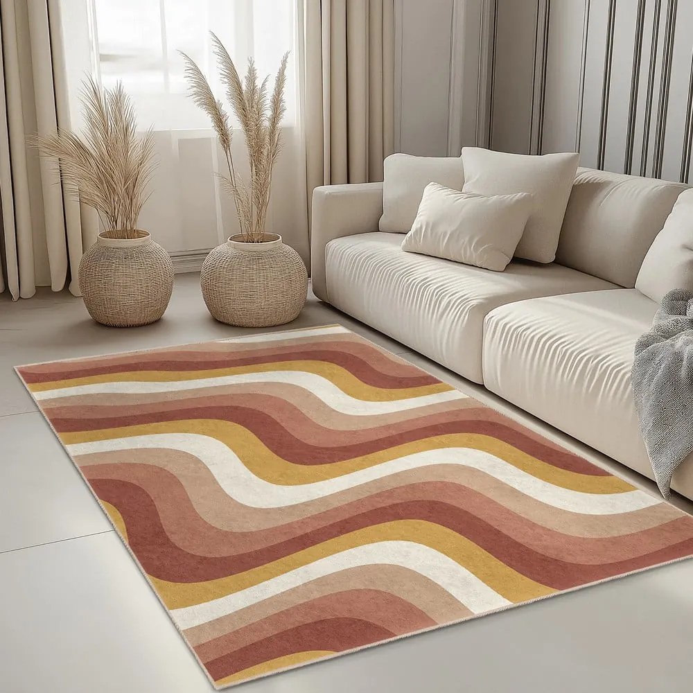 Okkersárga-törtrózsaszín mosható futószőnyeg 80x200 cm Creamy Strawberry Swirl – Mila Home