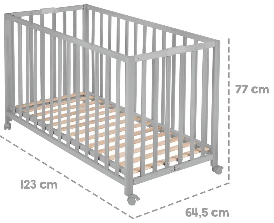 Szürke összecsukható gurulós babaágy 60x120 cm Fold up – Roba