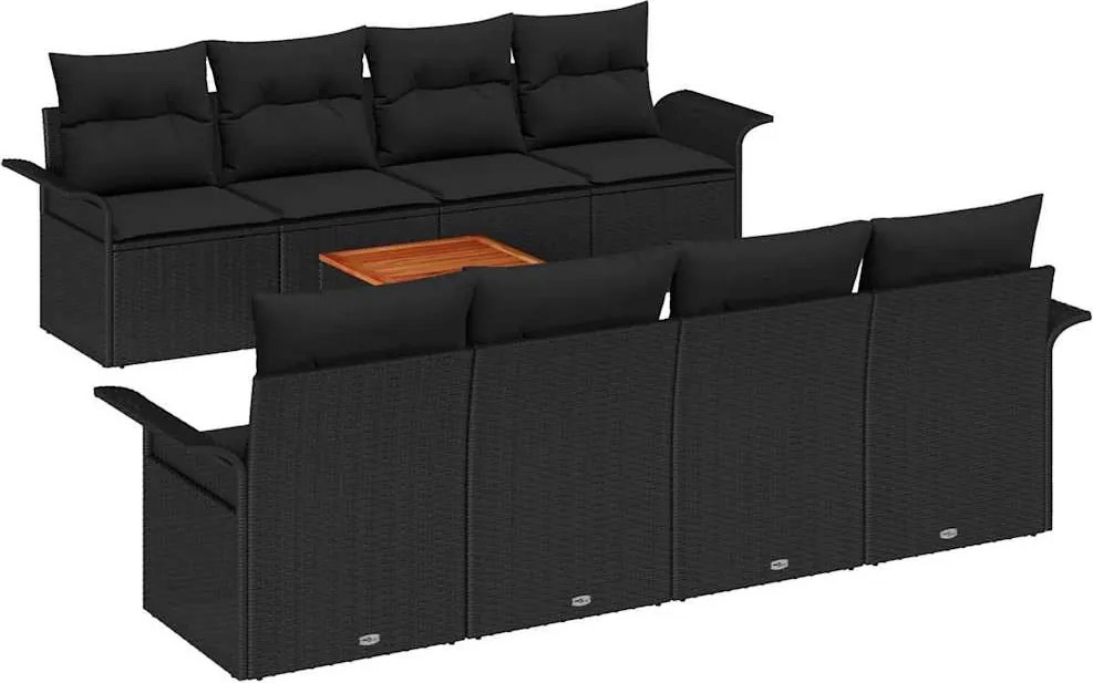 vidaXL Kerti Kanapé Szett tárolóval 9 pcs Fekete polirattan