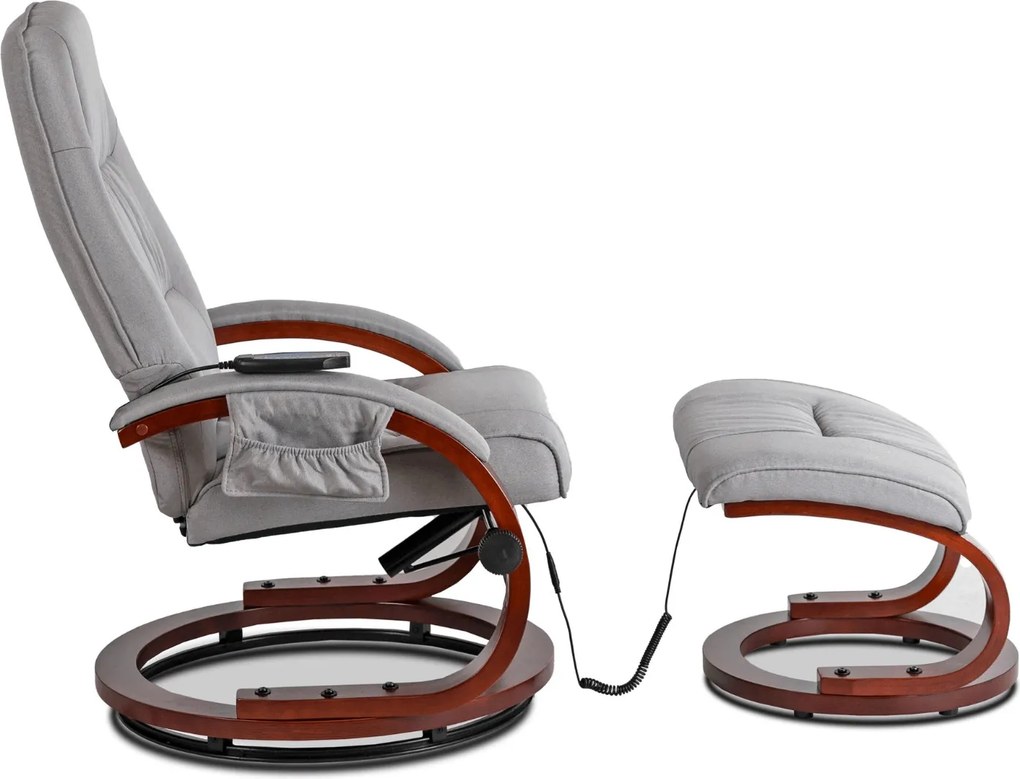 CANO szürke fűthető masszázsfotel lábtartóval, szövet kárpitozással