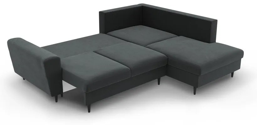 Sötétszürke bársony kinyitható tárolóhelyes sarokkanapé (jobb oldali-L alakú) Kyoto – Cosmopolitan Design