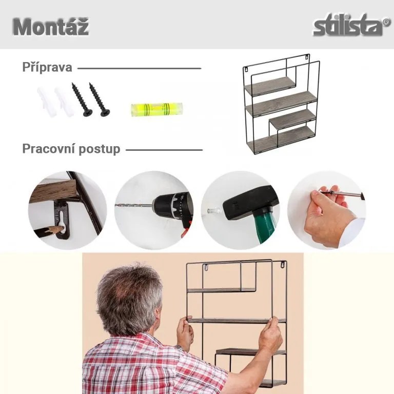 Fali polc Stilista Sötét fa 40 x 49,5 x 11,5 cm