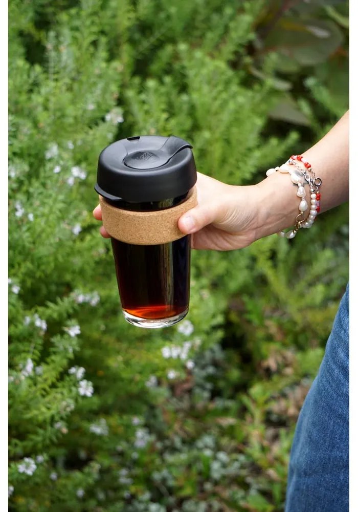 Fekete-barna utazóbögre 454 ml Brew Cork Black L – KeepCup