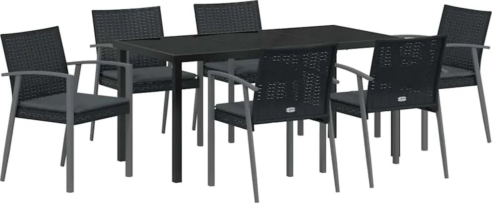 vidaXL Kert étkező szett 7 pcs Fekete és Szürke PE Rattan