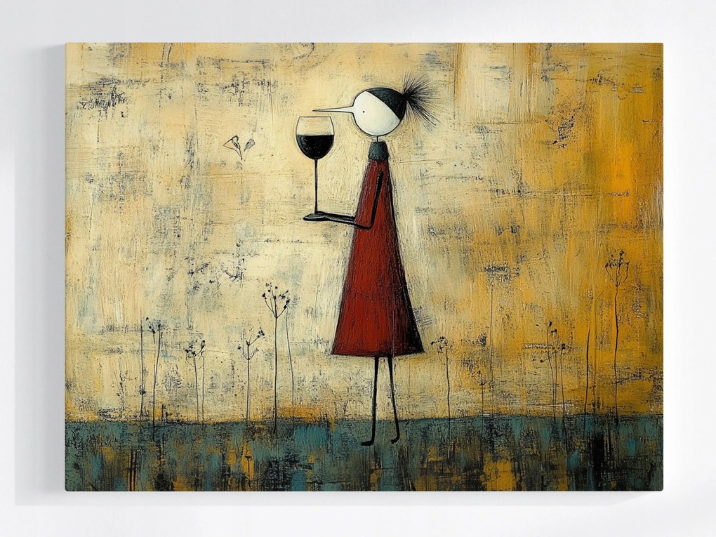 Vászonkép Canvas Grafika Figura Nő Pohár Bor Séta 100x75