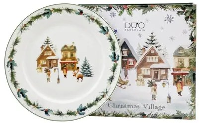 Karácsonyi porcelán nagy tányér 27 cm díszdobozban Christmas Village