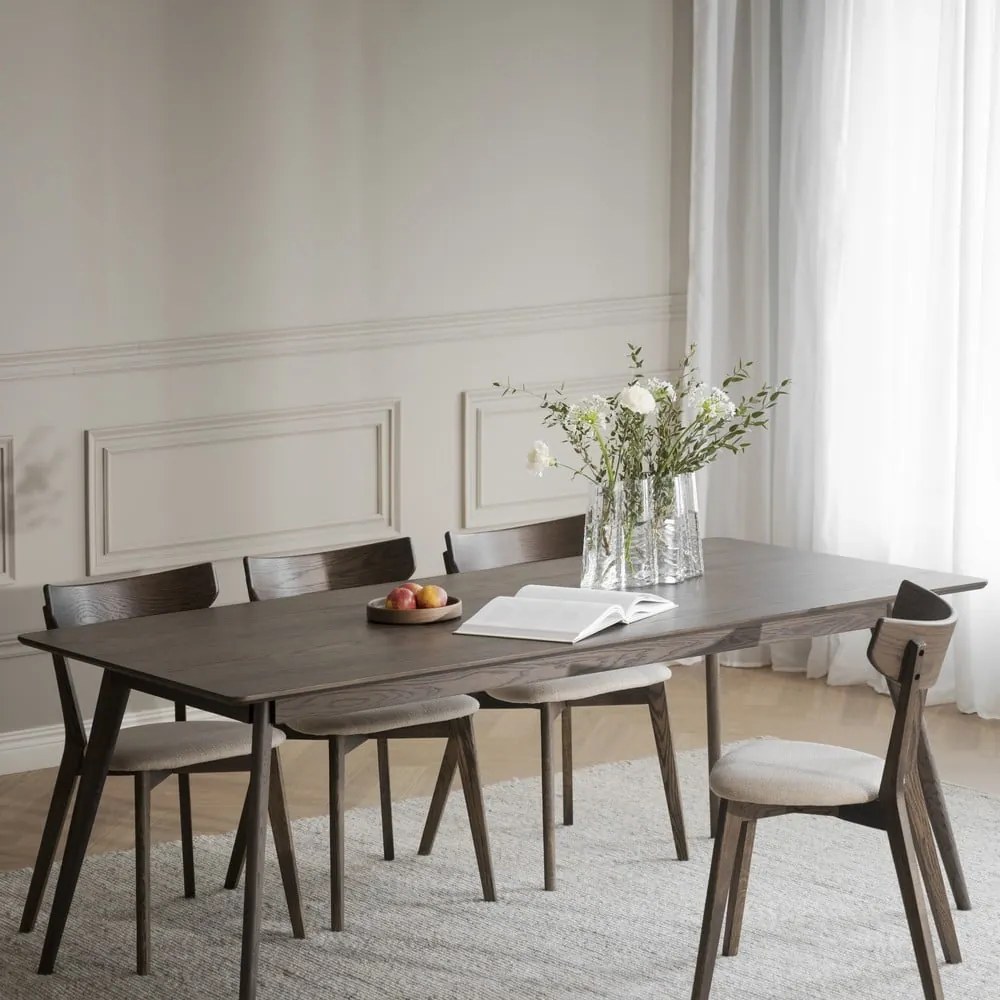 Sötétbarna bővíthető étkezőasztal tölgyfa dekorral 90x190 cm Yumi – Rowico