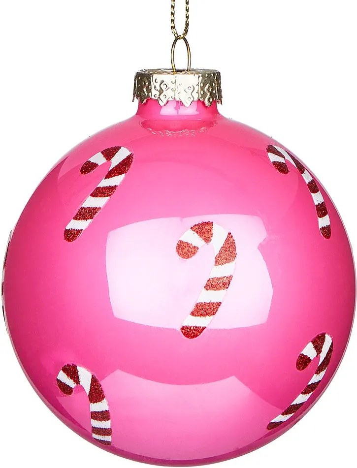 HANG ON üveg karácsonyfadísz, pink Candy Cane Ø8cm