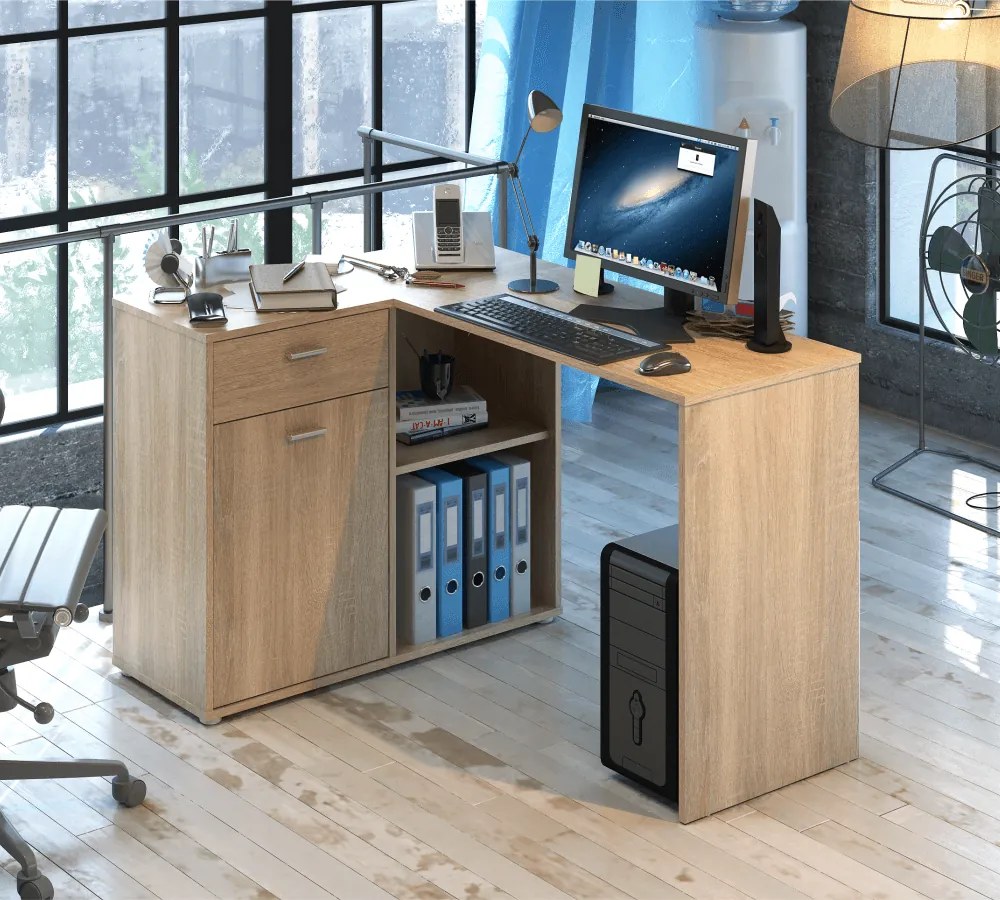 Sarok PC asztal, tölgy sonoma, KALIMERO