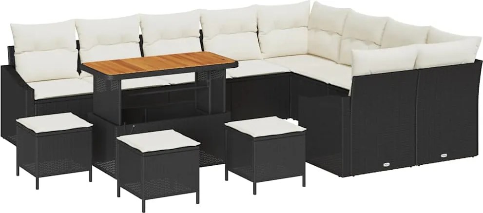 vidaXL Kerti Kanapé Szett párnával 13 pcs Fekete polirattan