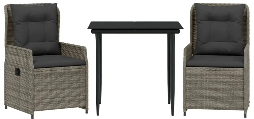 3 részes szürke polyrattan kerti étkezőgarnitúra párnával