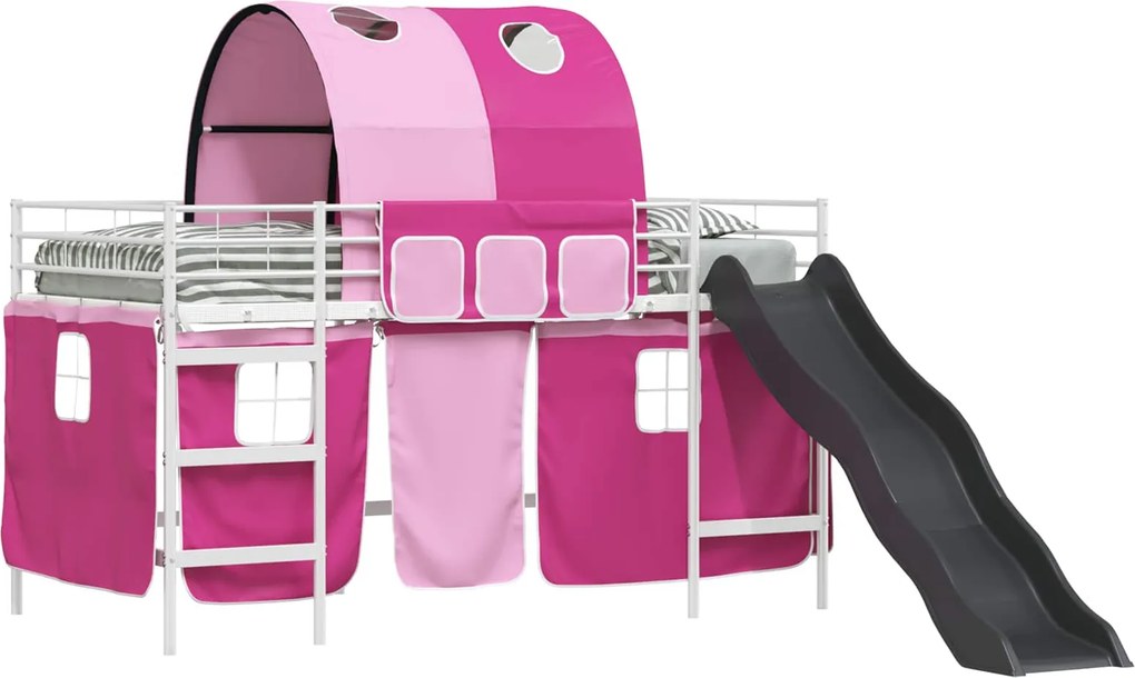 vidaXL Gyerekek Loft Ágykerete Fehér és rózsaszín 79,5 x 200 cm Fém