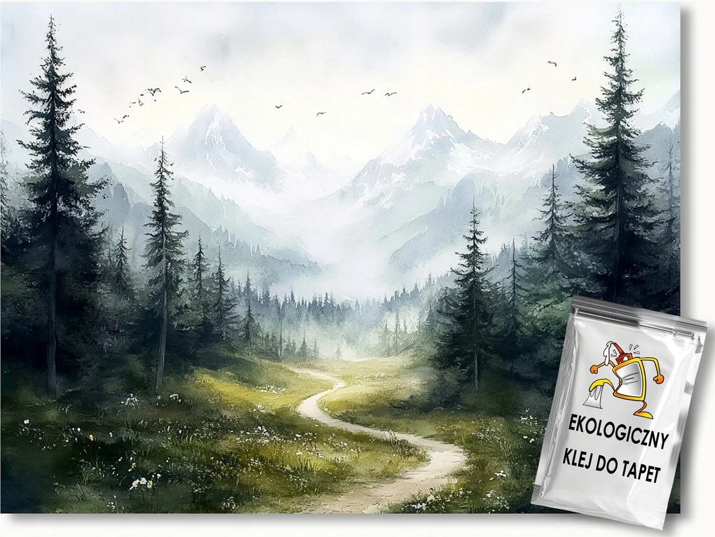 Fotótapéta Flizelina Tájkép Hegyek Erdő Fák Ösvény Madarak 416x290 ragasztó