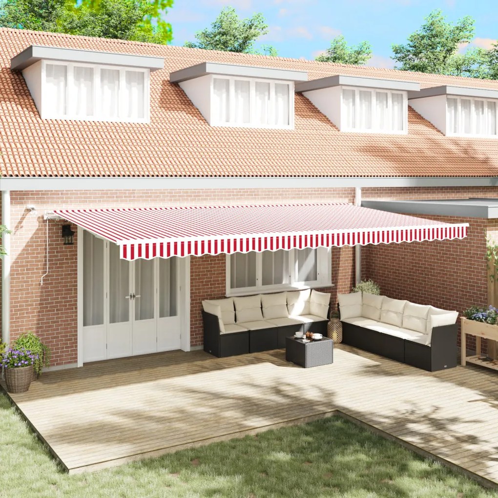 Automatikus Behúzható Napernyő LED Piros és Fehér Csíkkal 600x300 cm