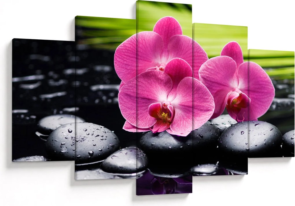 Kép - Rózsaszín orchidea pálmalevéllel (150x105 cm)