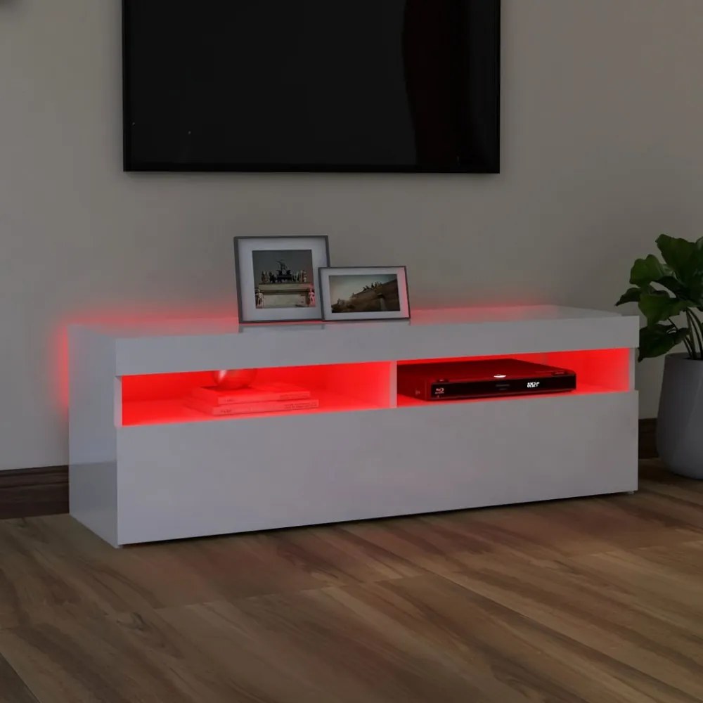 vidaXL magasfényű fehér TV-szekrény LED-lámpákkal 120 x 35 x 40 cm