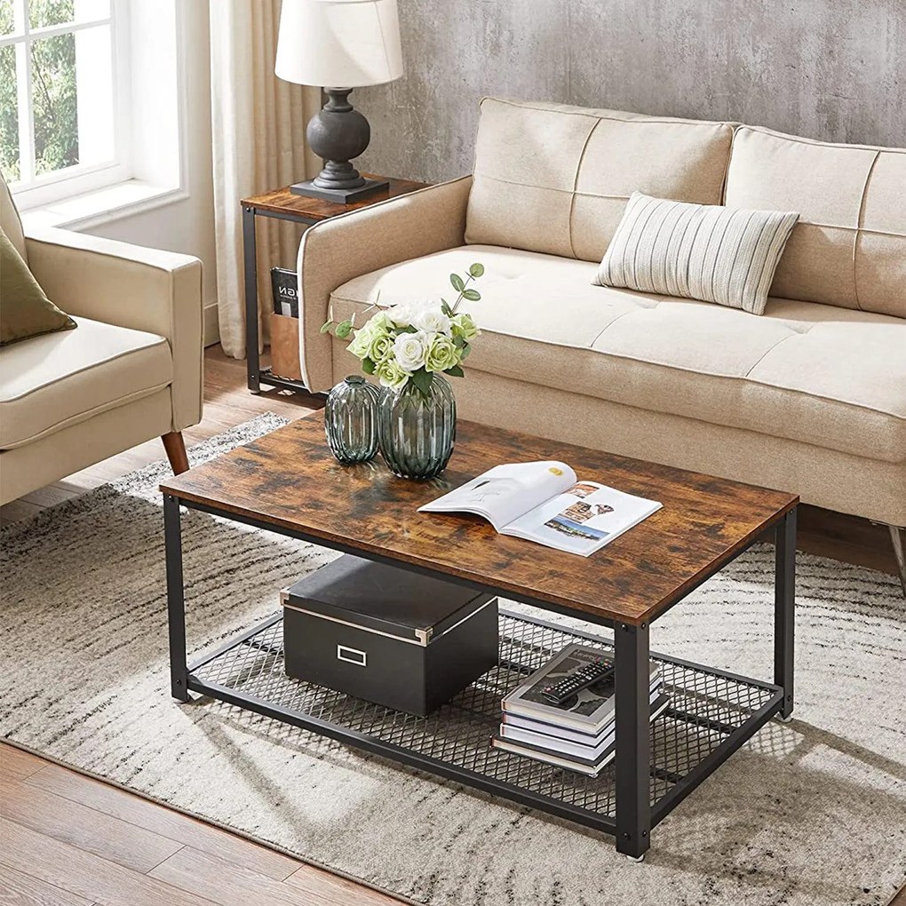 Dohányzóasztal rácsos polccal, rusztikus barna