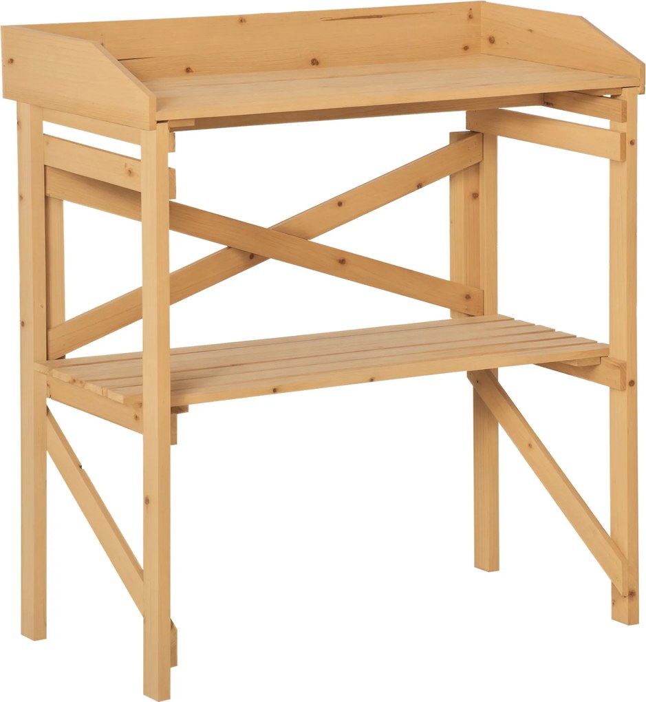 Outsunny Virágtartó Asztal Polccal - Kertészeti Asztal Fa, Világos Barna - 80 x 40 x 84 cm | Aosom