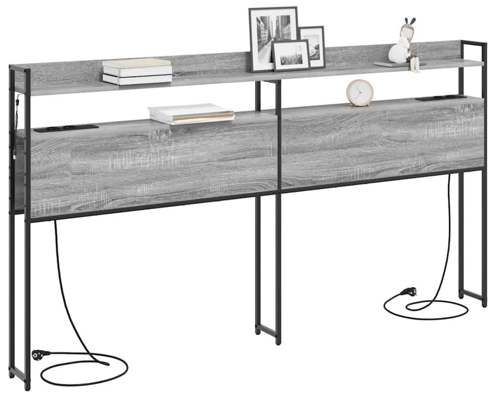 Fejtámla LED -es lámpákkal Szürke sonoma 200 cm Faanyag