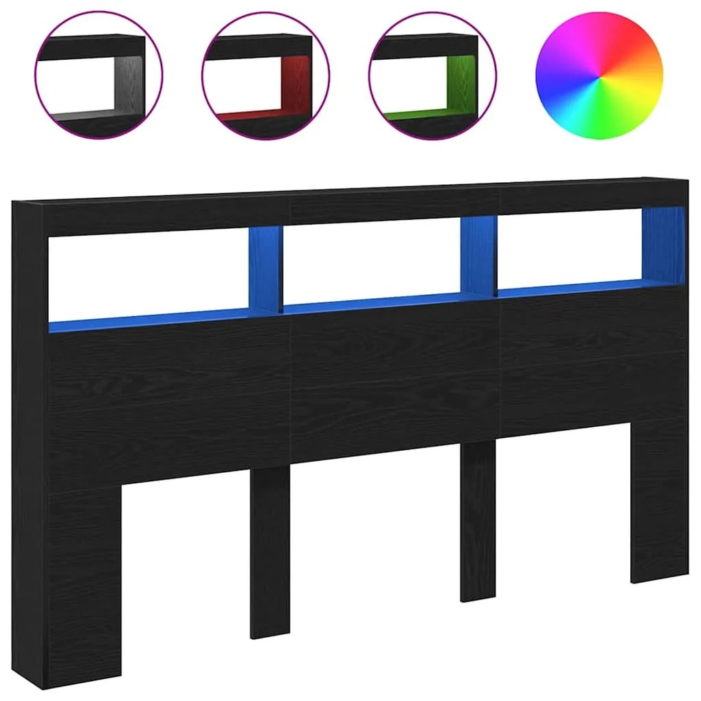 fekete tölgy színű áthidalószekrény LED-ekkel 180 x 17 x 102 cm