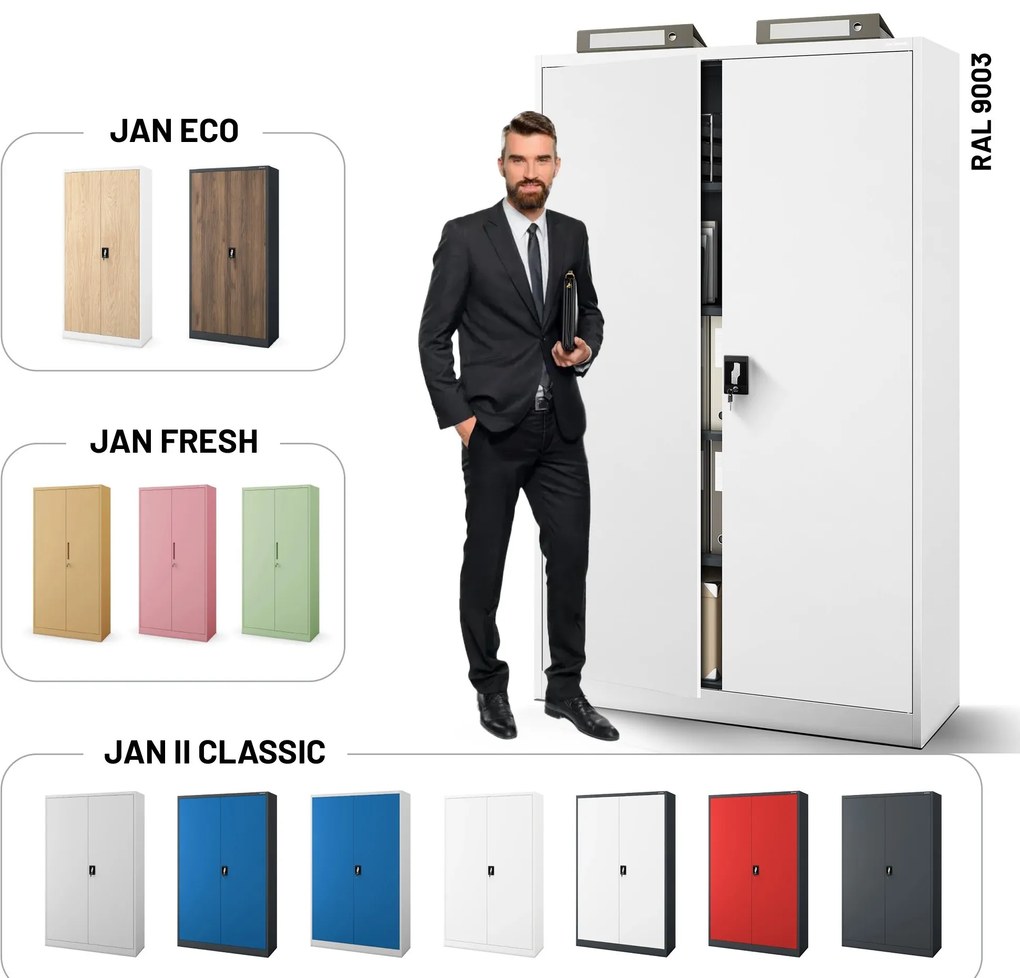 Fém iratszekrény JAN II, 1150 x 185 x 400 mm, fehér