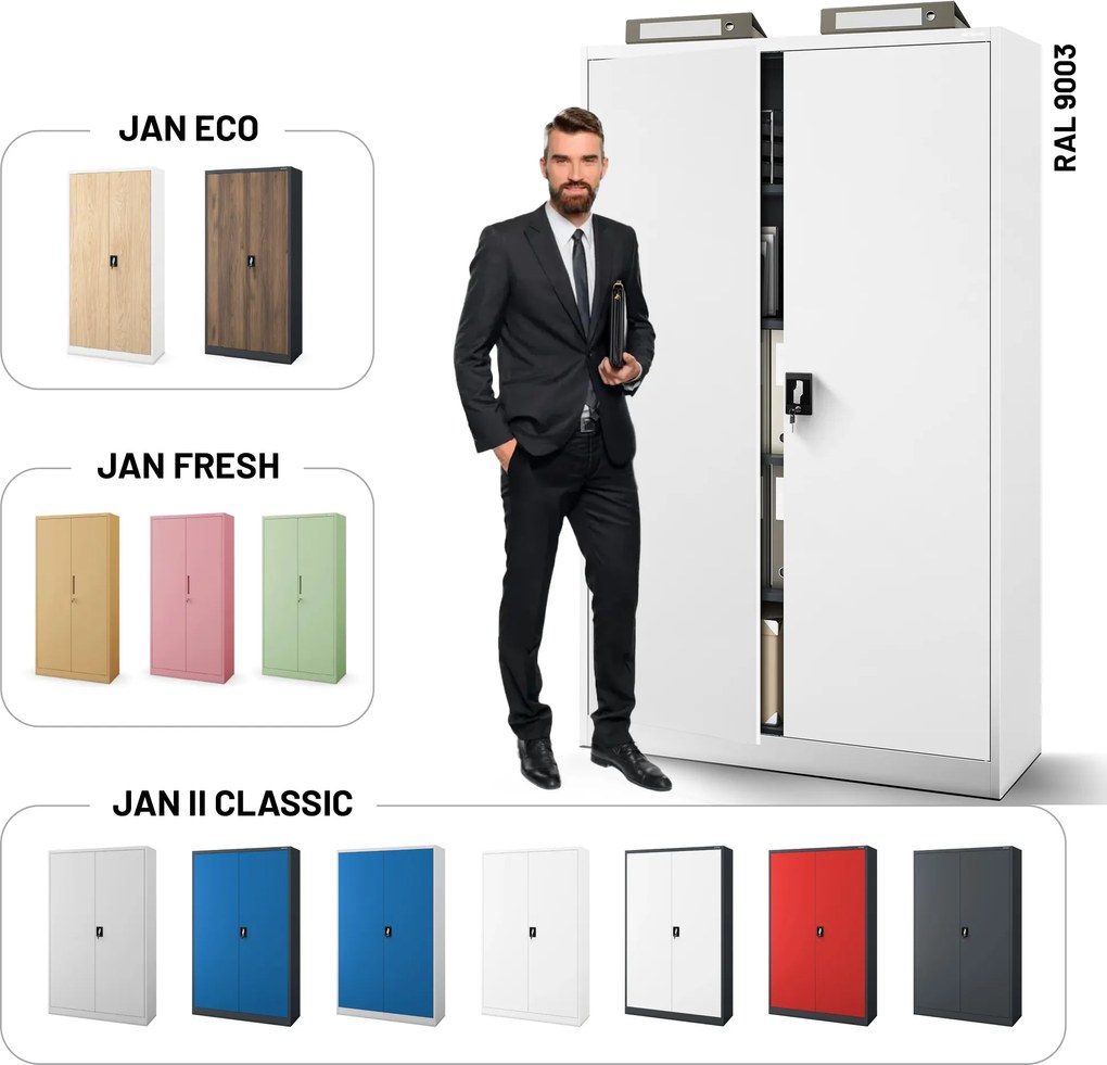 Fém iratszekrény JAN II, 1150 x 1850 x 400 mm, fehér