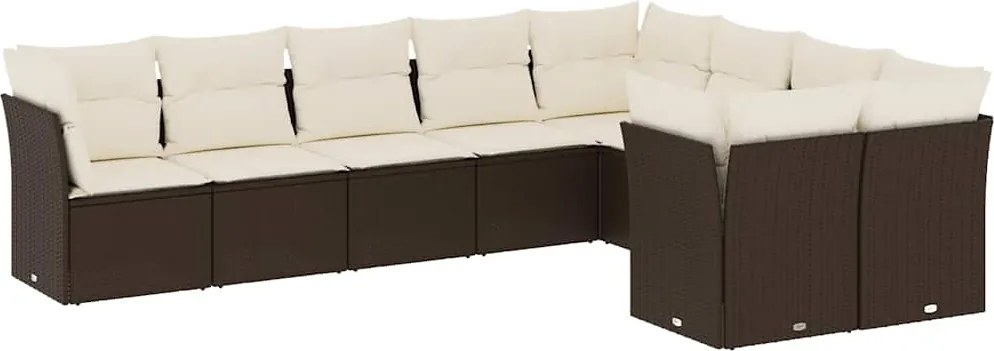 vidaXL 9 részes barna polyrattan kerti ülőgarnitúra párnákkal