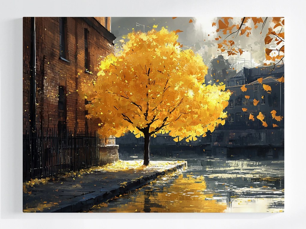 Poszter Tájkép Város Utca Fa Ősz Levelek 80x60