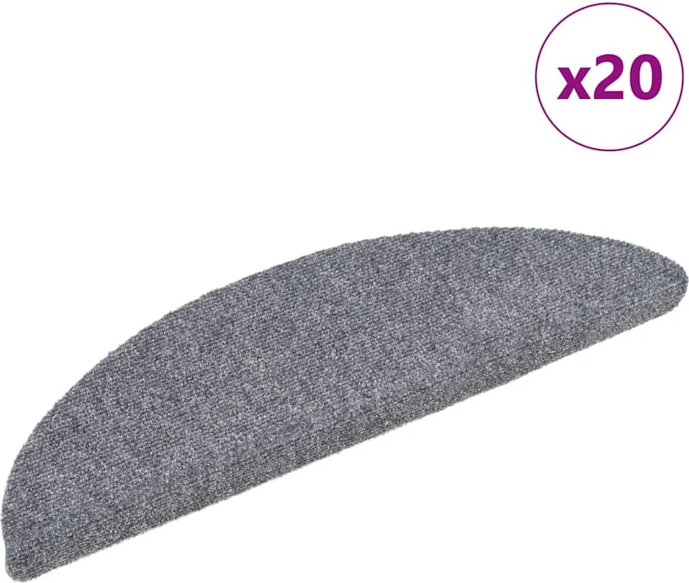vidaXL 20 db öntapadós lépcsőszőnyeg, 56 x 17 x 3 cm, világosszürke, félkör alakú