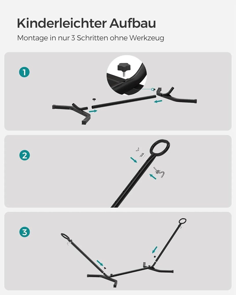 Függőágy, függőágy 5 különböző magasságba állítható, fém vázzal, szürke