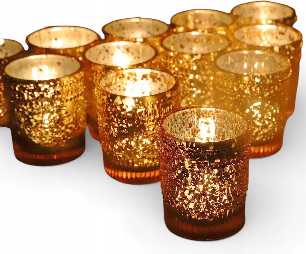 Üveg teamécsestartó arany 12 db-os szett 5,5 x 6,5 cm