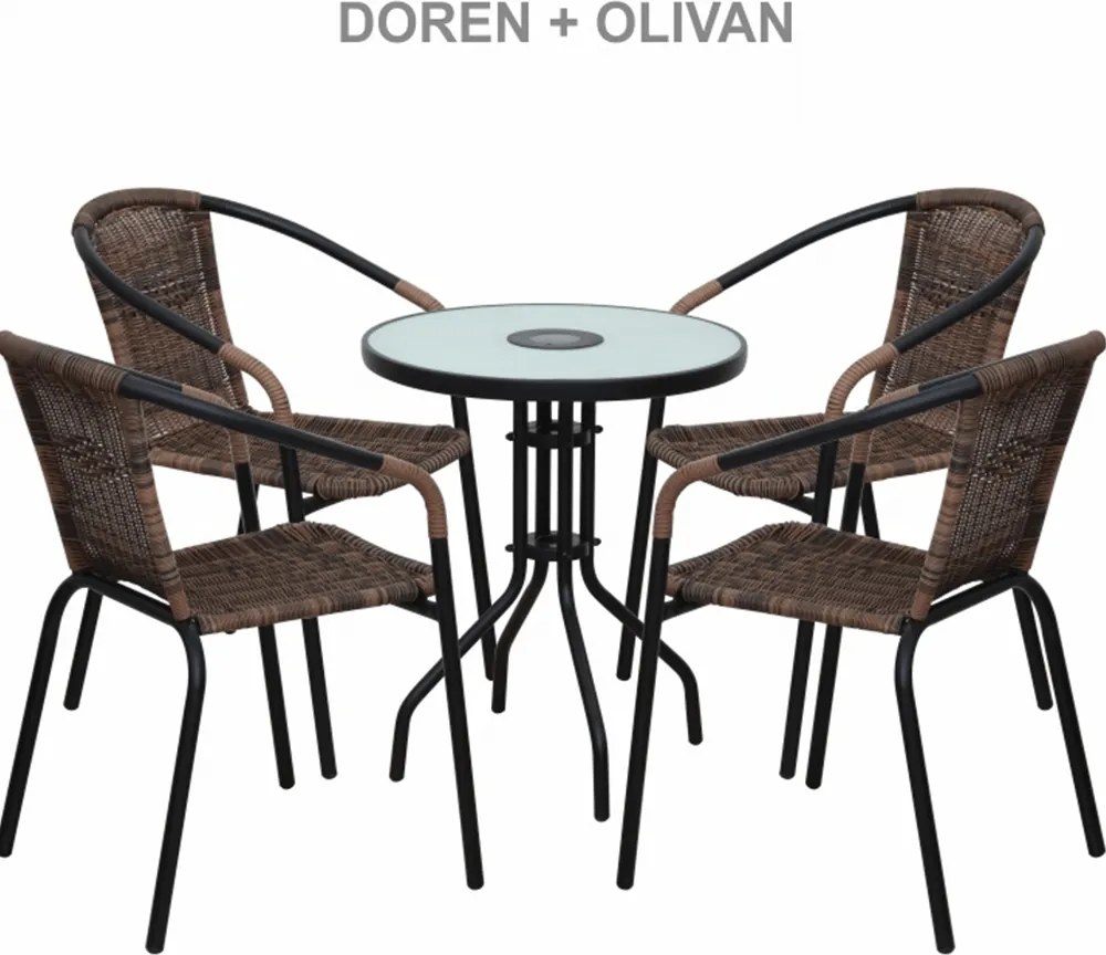 Egymásba rakható szék, barna/fekete fém, DOREN