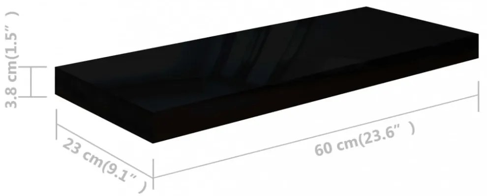 magasfényű fekete MDF lebegő fali polc 60 x 23,5 x 3,8 cm