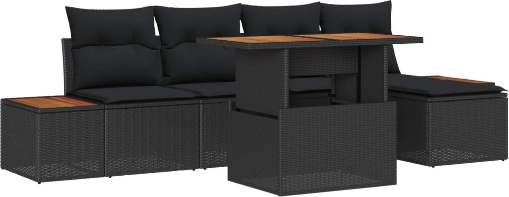 vidaXL Kerti Kanapé Szett tárolóval 6 pcs Fekete Poli rattan