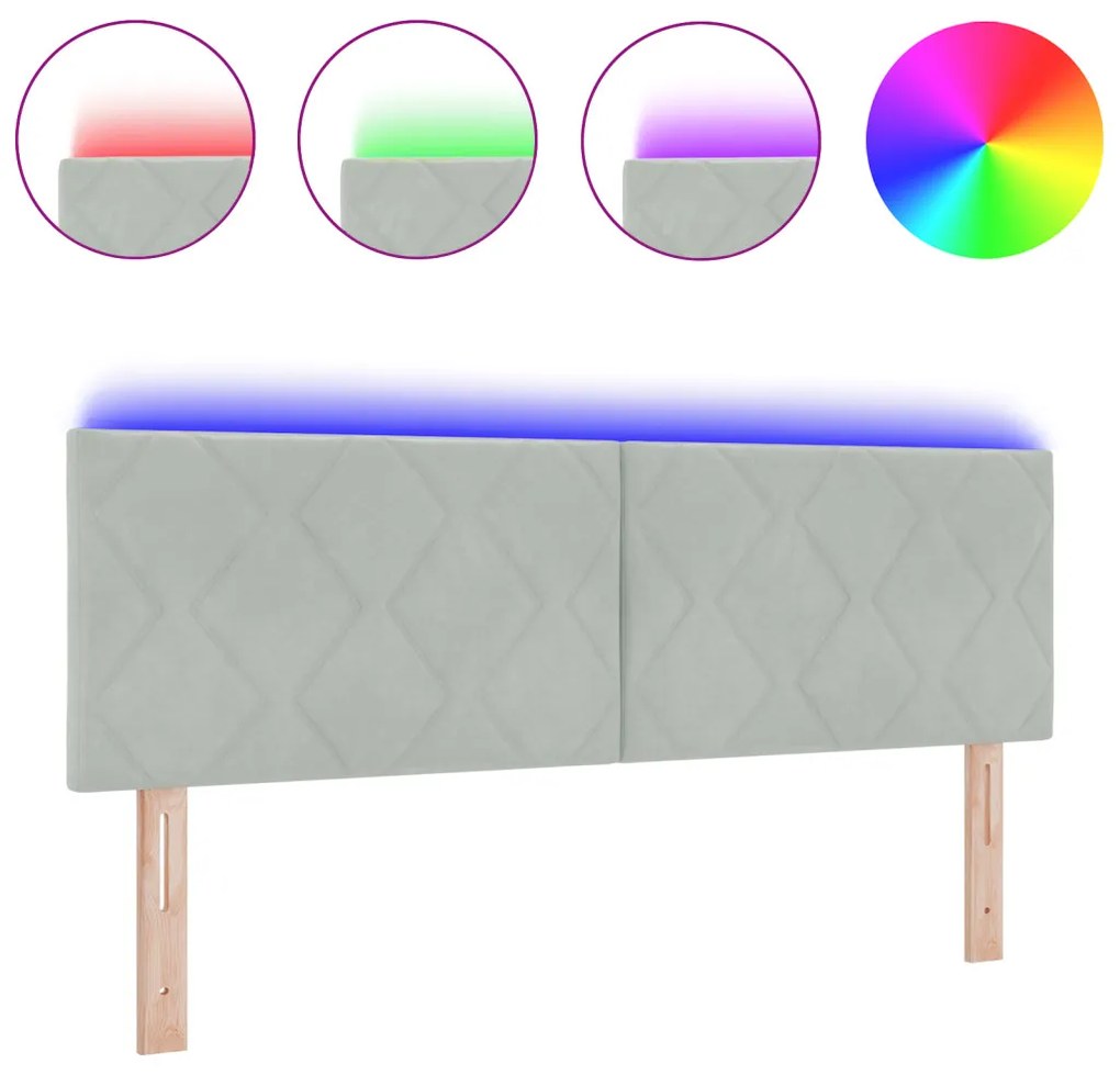 LED ágytámla Világosszürke 144 cm Műbőr