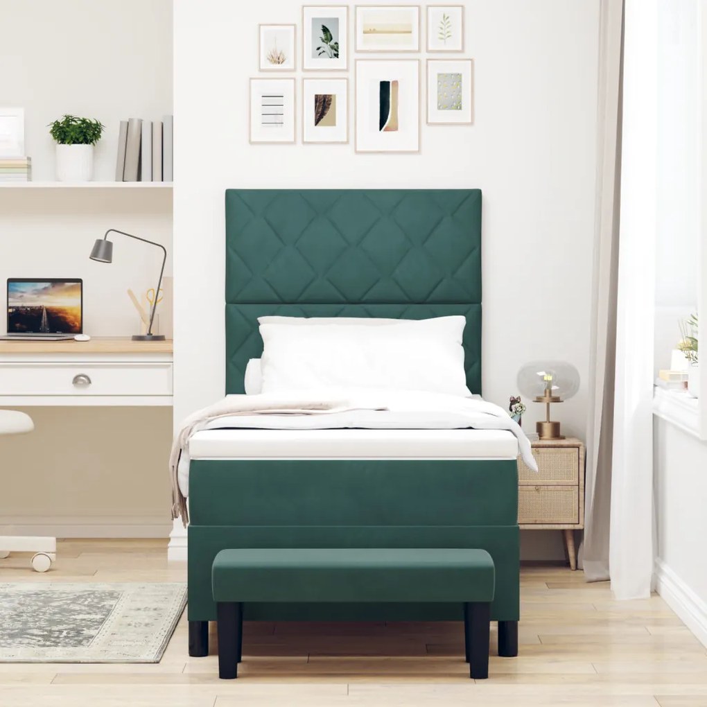 Box Spring Ágy Matraccal és Pad Sötét Zöld 90x190 cm Bársonyos
