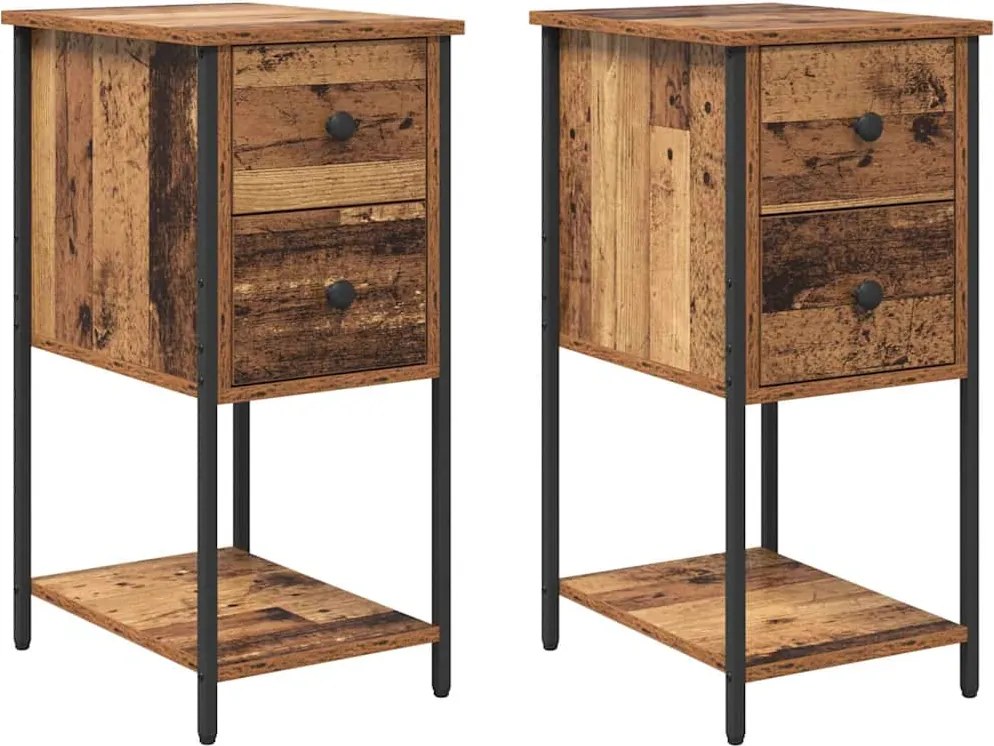 vidaXL Éjjeliszekrény fiókkal 2 pcs Régi fa 32 x 42 x 70 cm Faanyag
