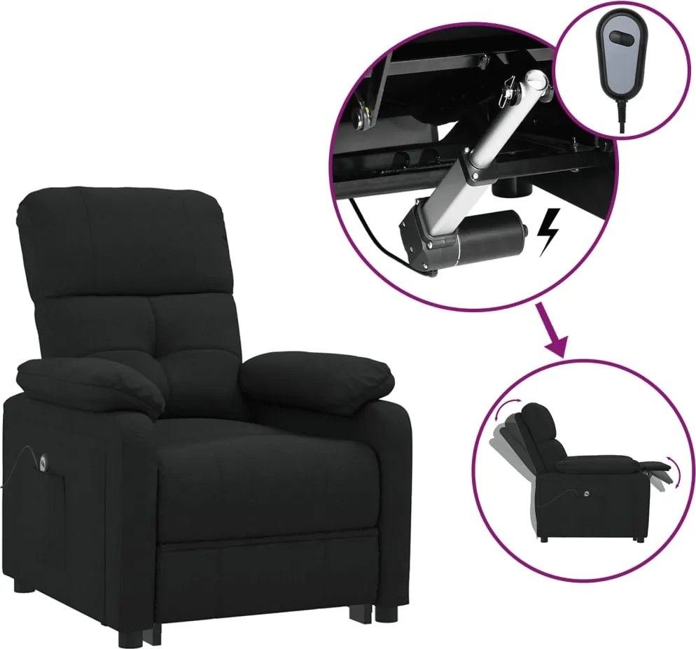 vidaXL fekete szövet elektromos dönthető fotel