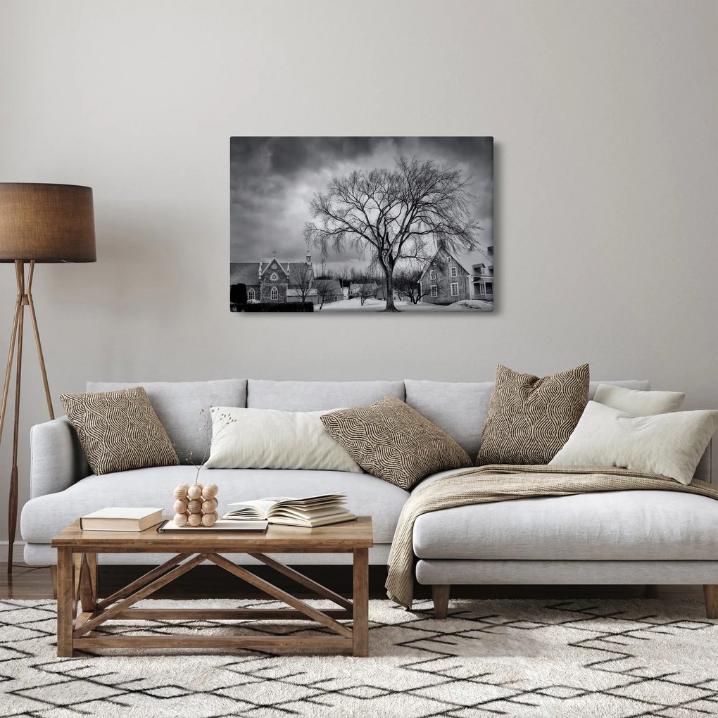 Fekete fehér falu képe (90x60 cm)