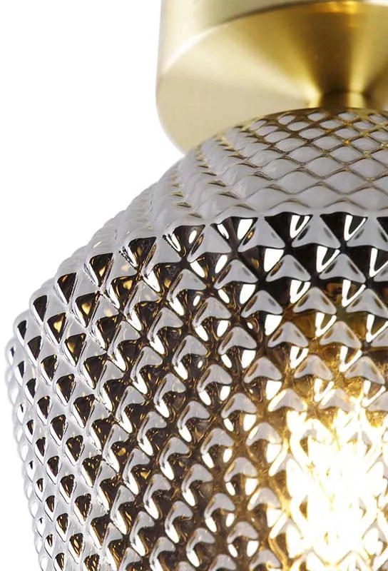 Art Deco mennyezeti lámpa sárgarézzel és füstüveggel - Karce