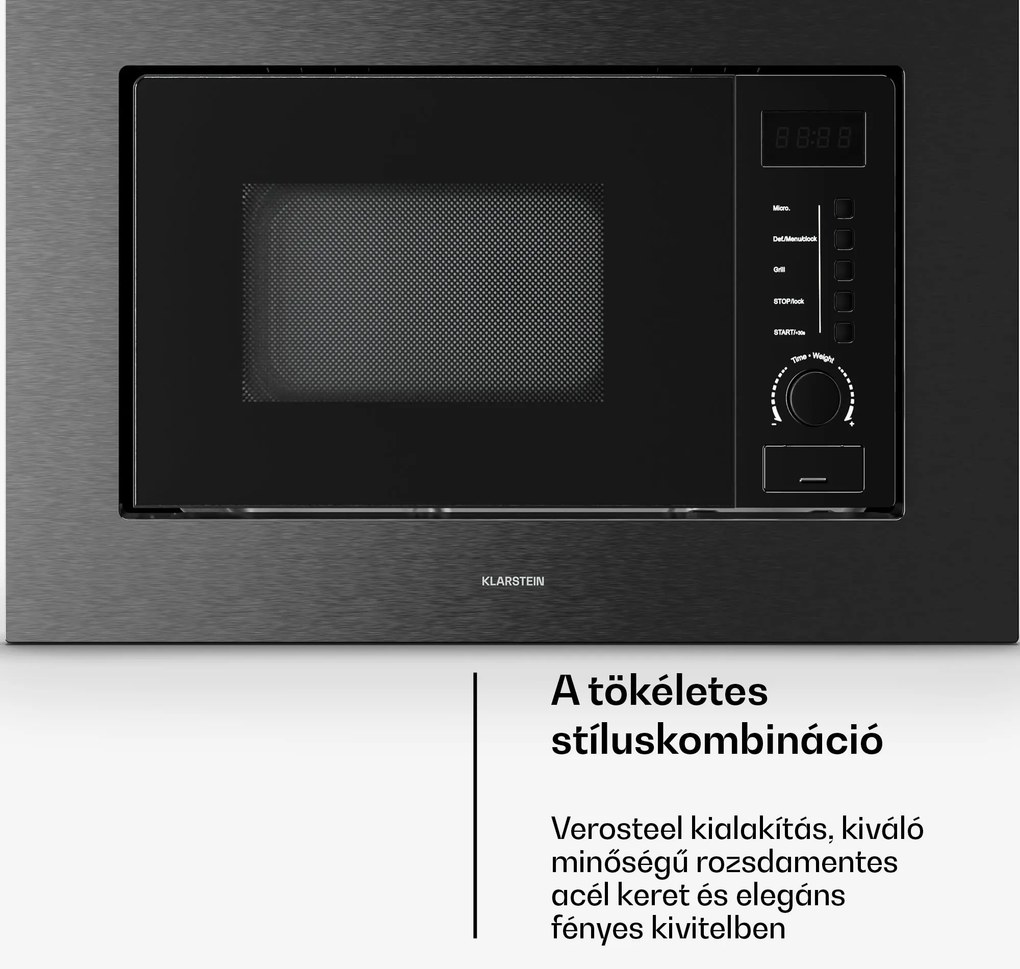Klarstein Verosteel beépíthető mikrohullámú sütő grillezővel | 800 W grill | 700 W mikrohullám | 60 cm