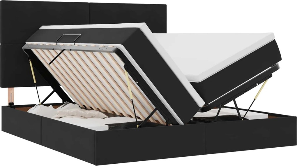 vidaXL Tárolós Ágy matracmal fejtámlával Fekete 200 x 200 cm Bársony